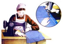 Талаботи санитарию гигиенӣ ва қоидаҳои техникаи бехатарӣ дар вақти кор бо мошинаи дарздӯзии пойӣ Расми 35. Кор бо мошини дарздӯзии пойӣ