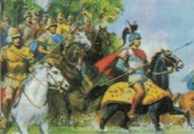 Таъсиси давлати Юнону Мақдуния Расми 215. Дарёи Граникро убур кардани Искандари Мақдунӣ